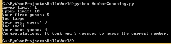Starting number guessing game from command line
