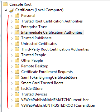 Store names as folders in MMC certificates snap-in