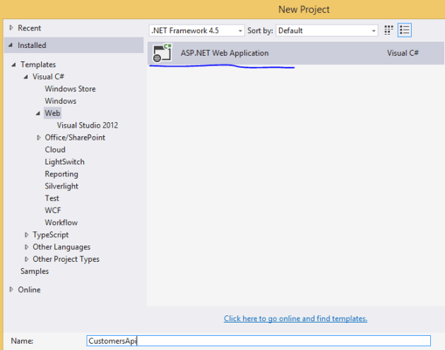 Create asp.net project in visual studio 2013