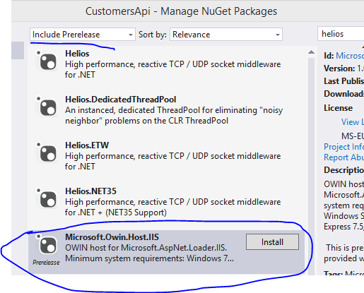 Install Helois pre-release package from NuGet