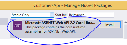Install Web API 2 core library from Nuget