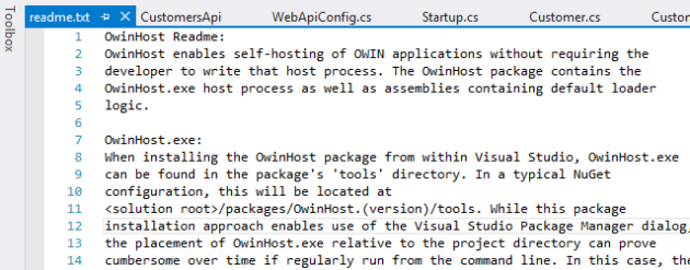 ReadMe file after installing OwinHost