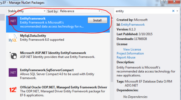 Install EntityFramework from NuGet