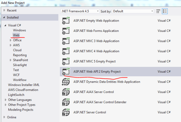 Add new Web Api 2 project in visual studio 2012