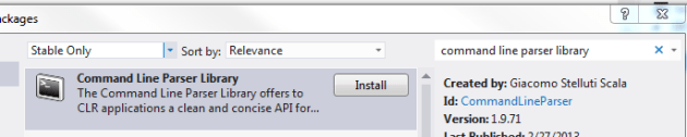 Command line parser library in nuget