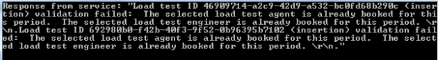 Example of failed load test insertion due to double booking of agents and engineers