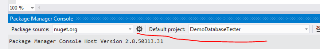 Set package manager default project to database tester