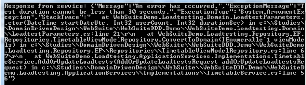 Validation error when trying to add load test with too short duration