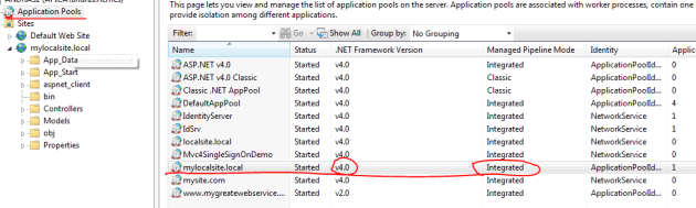 Application pool setup for OWIN in IIS