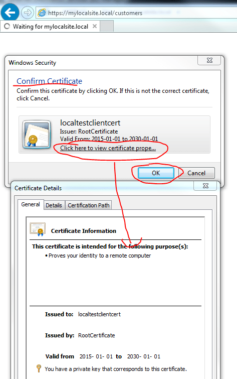 Browser prompting for a client certificate