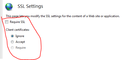 Client certificate options in IIS