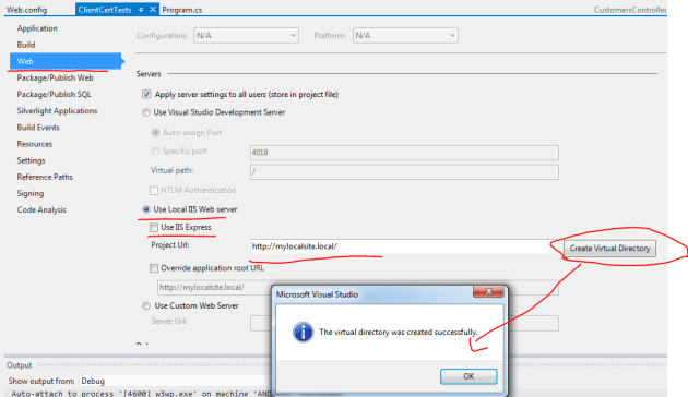 Create virtual directory for local test site in Visual Studio