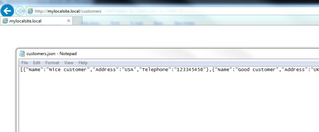 Explorer responds with JSON file with all customers