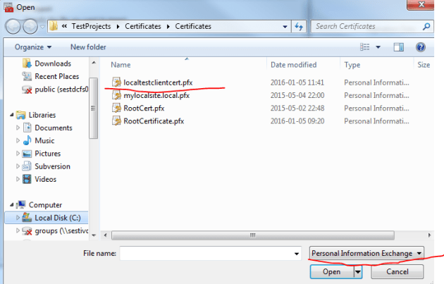 Importing the client certificate with private key