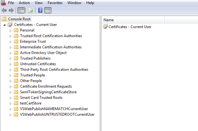 Opening the client certificate store dedicated to the user