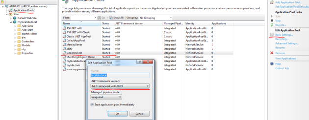 Set application pool to .net 4