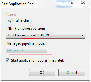 Set up application pool properties