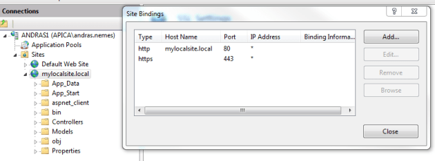Two bindings available for certificate test site