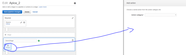 Add new action opening overlay window in CodePipeline