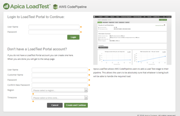 Apica login page for code pipeline