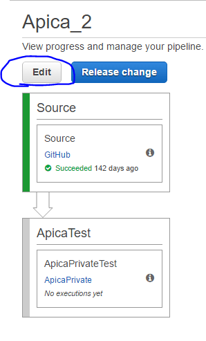 Code pipeline Edit button