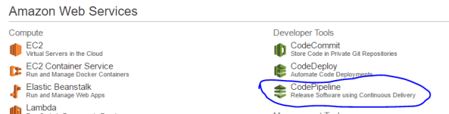 CodePipeline link in amazon console