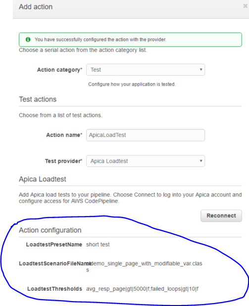 Load test properties added to action