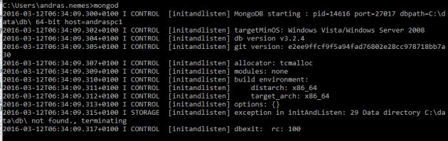 Mongo server failure due to missing data folder