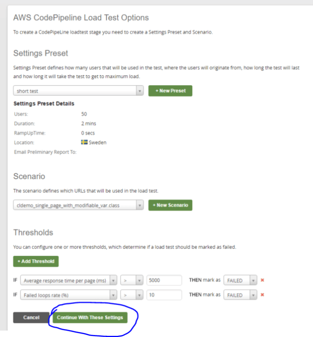 Set Apica load test properties for code pipeline