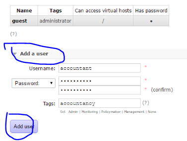 Adding a new user in RabbitMq