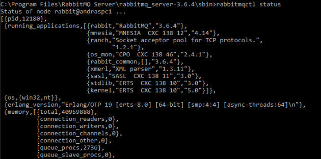 RabbitMq status message in Windows command prompt