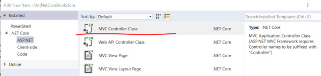 Add a new MVC controller to a .NET Core project