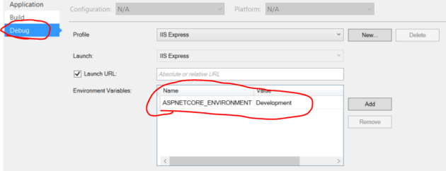 Setting the environment for an ASP.NET application in Visual Studio