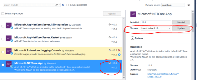Update .NET Core library to latest version through NuGet