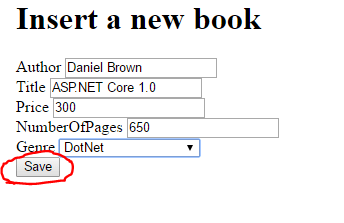 Create a new book in a form in .NET Core web application