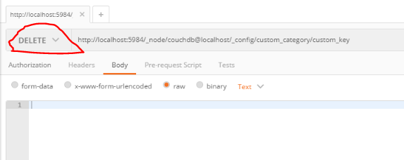 Delete a configuration value from CouchDB via the HTTP API