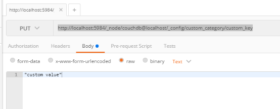 Execute config PUT HTTP call against CouchDB from Postman