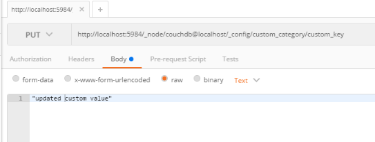Update a configuration value using the CouchDB HTTP API