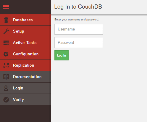 Login screen of CouchDB Fauxton UI
