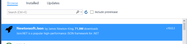 JSON .NET package to be installed for CouchDB demo application